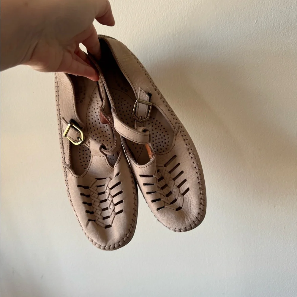 SOLD—Beige Woven Leather Mary Jane Loafers - Picture 4 of 11